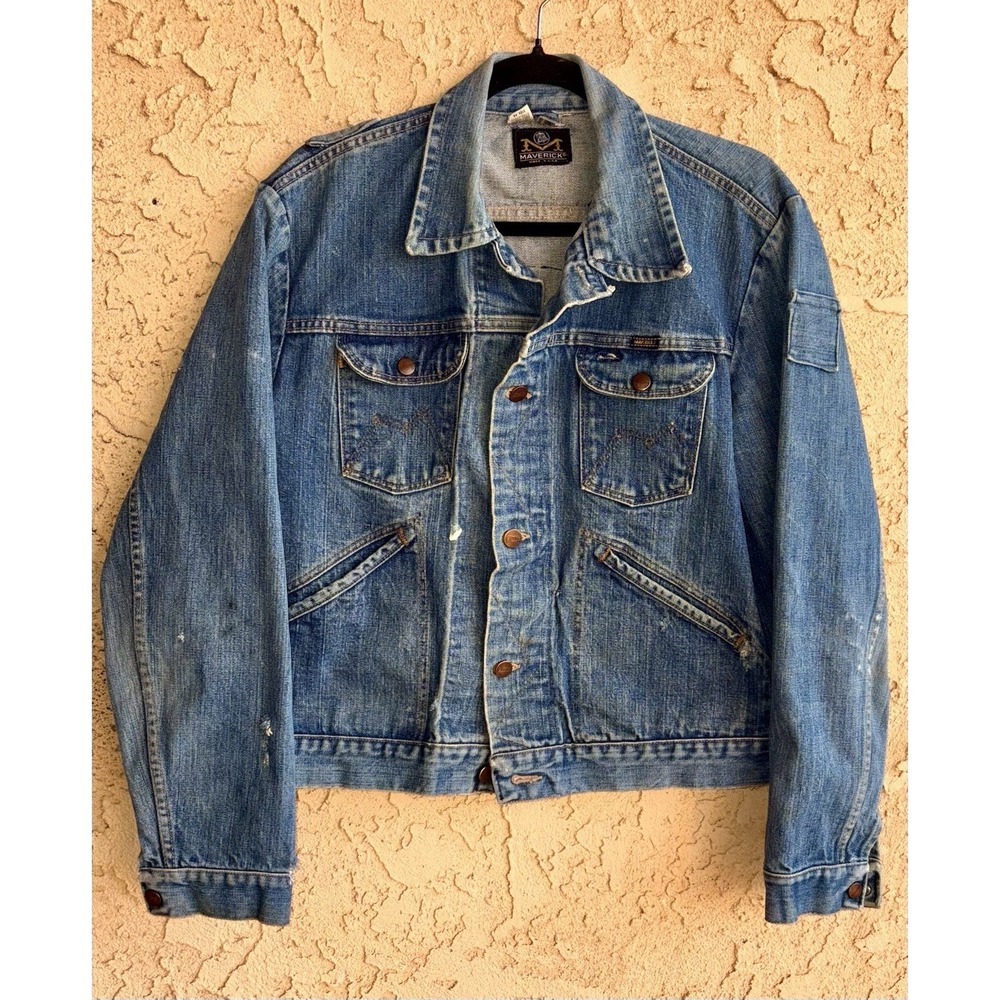 OAAK Vintage Maverick USA Blue Bell Sanforized Denim Trucker Jacket Sz44 60s 70s